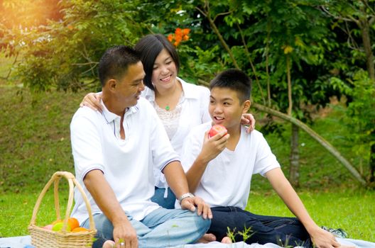 Asian Chinese Family Relaxing at outdoor park 