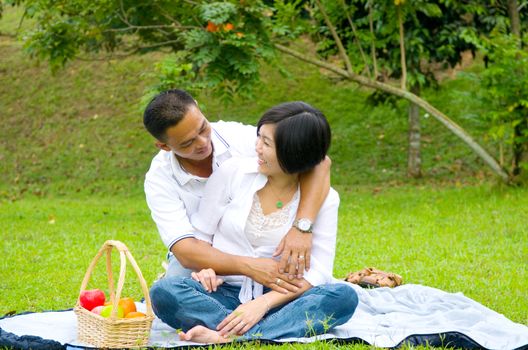 Loving asian Couple at outdoor park