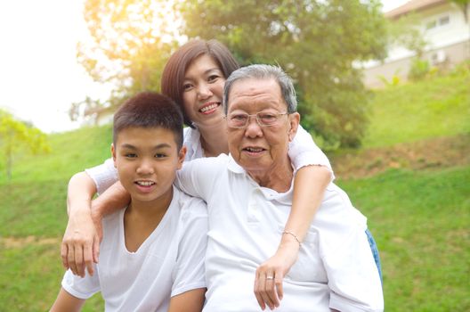 Portrait Of Multi-Generation Chinese Family Relaxing at outdoor Park 