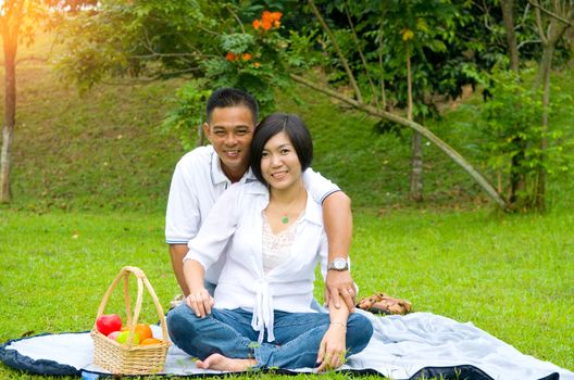 Loving asian Couple at outdoor park