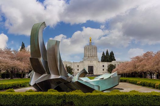State of Oregon Capitol building in Salem Oregon during spring season