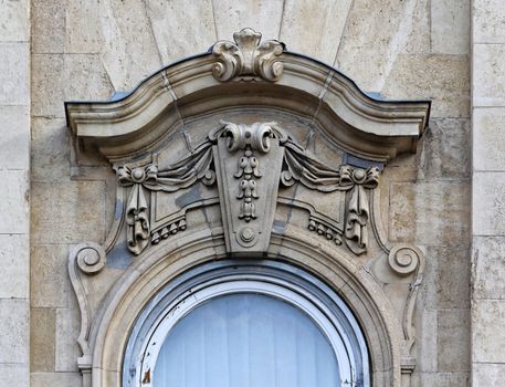 Budapest, Hungary, Castle Hill, buildings decorated window.