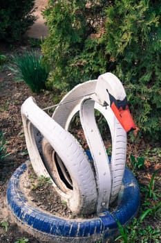 white Swan made from car tire