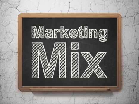 Marketing concept: text Marketing Mix on Black chalkboard on grunge wall background, 3D rendering