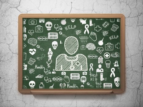 Medicine concept: Chalk White Doctor icon on School board background with  Hand Drawn Medicine Icons, 3D Rendering