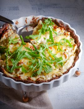 Cheese and  leeks quiche. Gluten-free, flour from rice, flax 