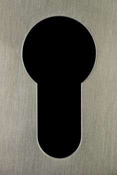 Keyhole features a stainless steel edge looking to a neutral colored background that can be provided with text or otherwise
