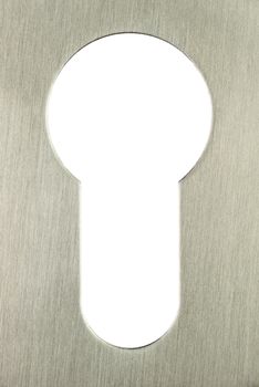 Keyhole features a stainless steel edge looking to a neutral colored background that can be provided with text or otherwise
