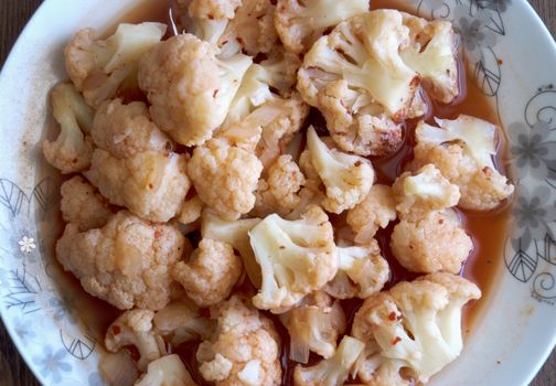 Healthy cauliflower meal cooked with olive oil