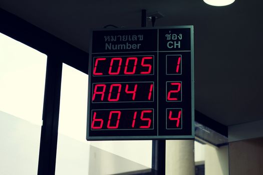 monitor with instructions and numbers of a queue digital information boards about the order
