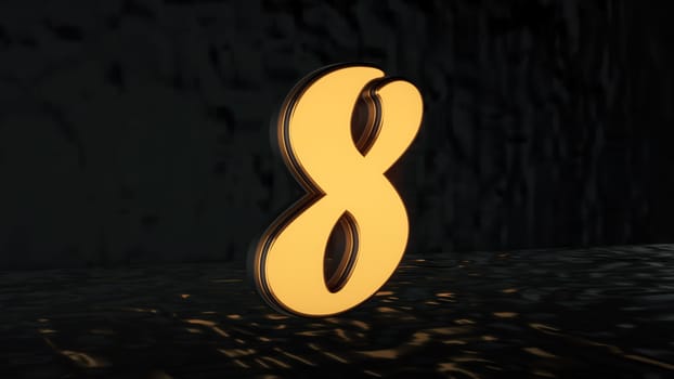 A three-dimensional golden digit standing in space. 3d rendering