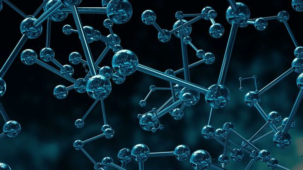 Animation of model molecule from glass and crystal. 3d rendering