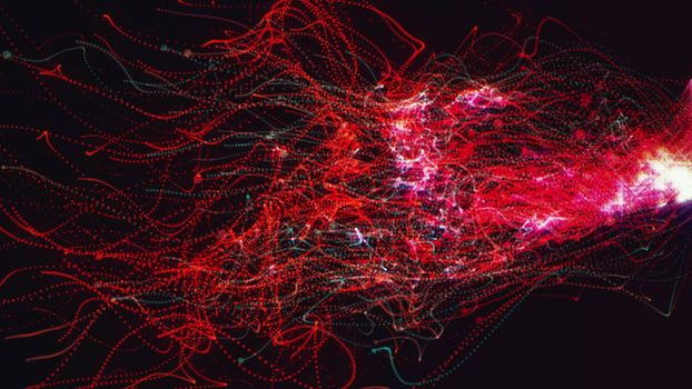 Dancing colorful Particles. Abstract background. 3d rendering