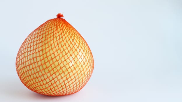 Citrus maxima. Pomelo fruit on white background. Pomela in orange grid