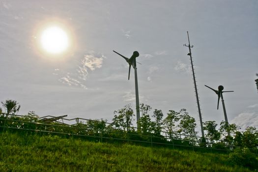 Wind power of fans under sunshine