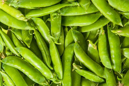 Abstract background of young green peas in the pod