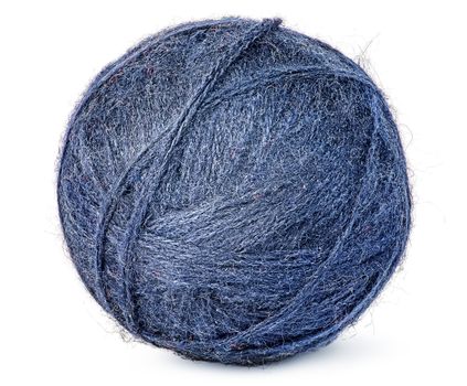 Ball of blue wool yarn isolated on white background