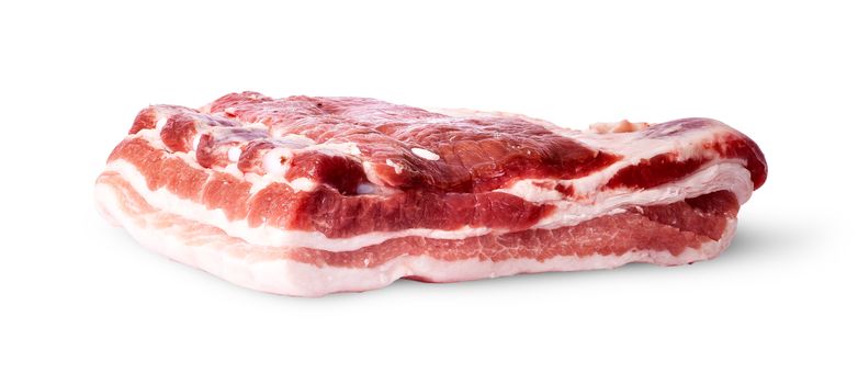 Big piece bacon isolated on white background
