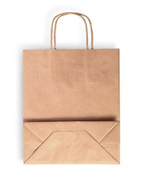 Blank folded brown paper bag for food isolated on white background