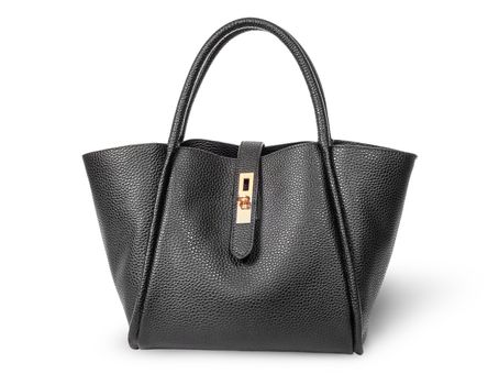 Black elegant leather ladies handbag isolated on white background