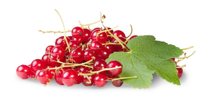 Bunch Of Red Currants With Currant Leaves Rotated Isolated On White Background