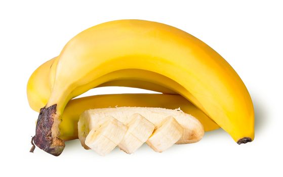 Bunch Of Whole And Sliced Banana Isolated On White Background