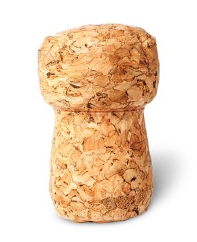 Closeup of champagne cork vertically isolated on white background