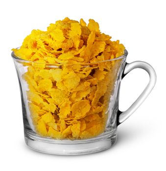 Cornflakes in a glass cup isolated on white background