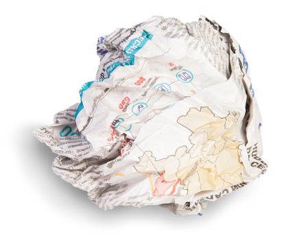 Crumpled Sheet Of Newspaper Isolated On White Background