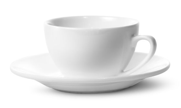 Empty coffee cup on a saucer isolated on white background