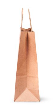 Empty open paper bag for shopping side view isolated on white background