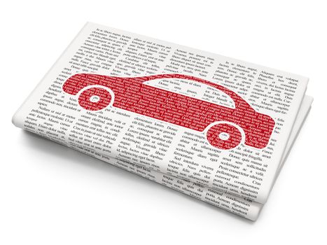 Travel concept: Pixelated red Car icon on Newspaper background, 3D rendering
