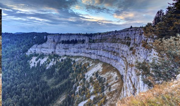 Creux-du-Van or Creux du Van rocky cirque by day, Neuchatel canton, Switzerland