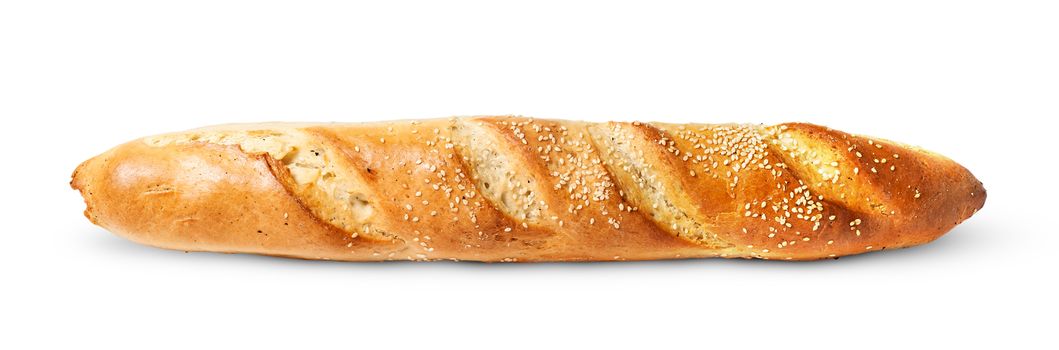 French baguette horizontally isolated on white background
