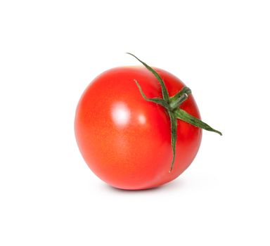 Fresh Red Tomato With Green Stem Isolated On White Background