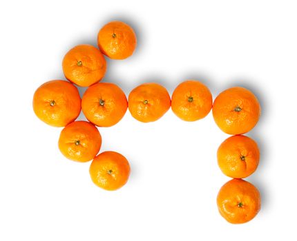 Fresh Juicy Tangerines Pointer Left Isolated On White Background