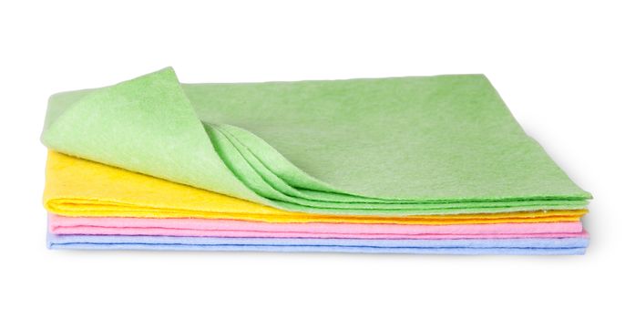 Full size multicolored cleaning cloths one folded isolated on white background