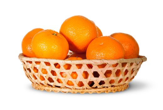 Full Basket Of Ripe Tangerine Isolated On White Background