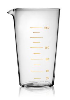 Glass beaker graduated isolated on white background