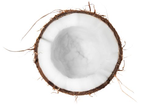 Half of coconut top view isolated on white background