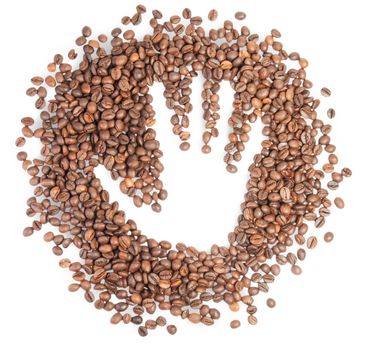 Hand Silhouette On Coffee Grains Isolated On White Background