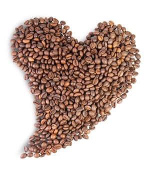 Heart Shaped Roasted Coffee Beans Isolated On White Background