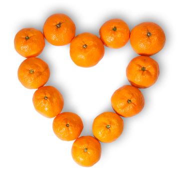 Heart-Shaped Group Of Tangerines Isolated On White Background