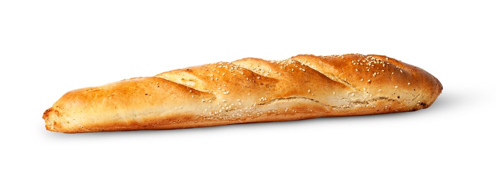 In front French baguette isolated on white background