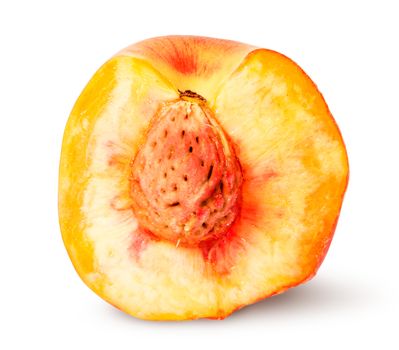 Juicy ripe half of peach isolated on white background