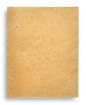 One sheet of old yellowed parchment paper isolated on white background