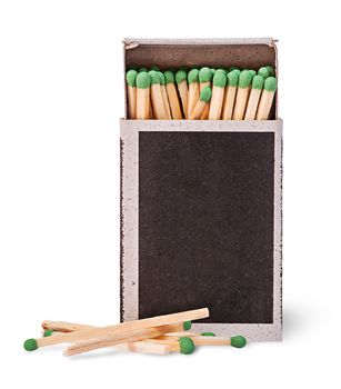 Open box of matches and several beside isolated on white background