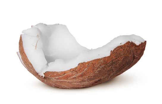 One piece of coconut pulp isolated on white background