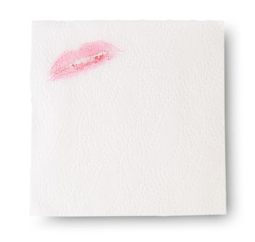 Paper Napkins With Lipstick Isolated On White Backgound