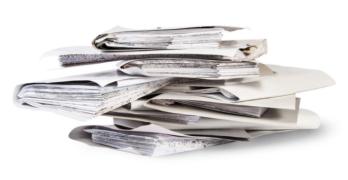 Pile of files in chaotic order isolated on white background